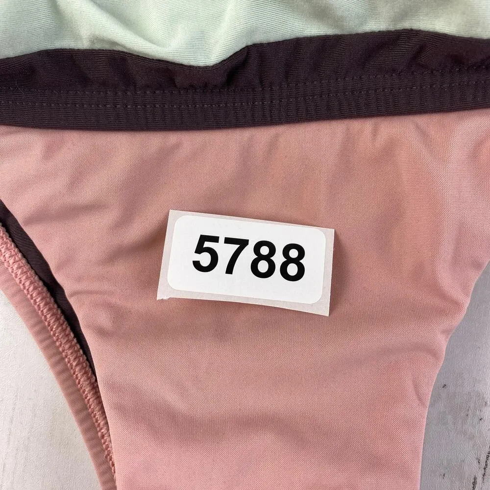 PilyQ Pink Riviera Color Block Teeny Cut Bikini Bottom Size Medium